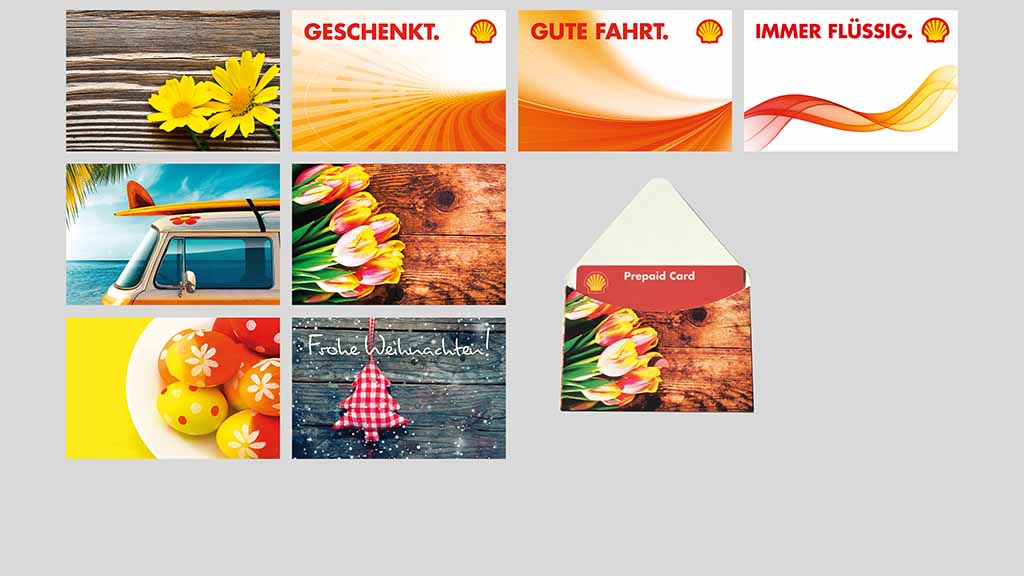 Shell Prepaid Card Standardverpackung - Abbildungen der Motive