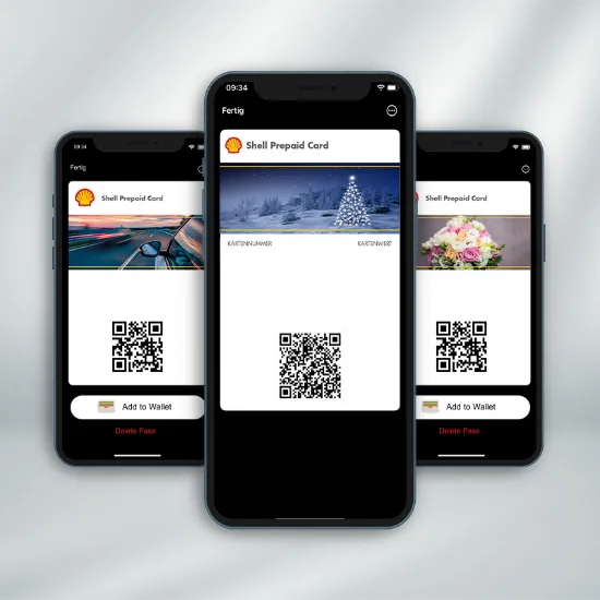 Übersichtsbild der neuen digitalen Shell Prepaid Card Motive inkl. Weihnachtsmotiv